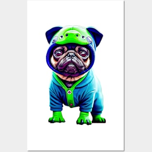 Cute Pug Dinosaur Costume - Adorable Pug in Dino Outfit Posters and Art